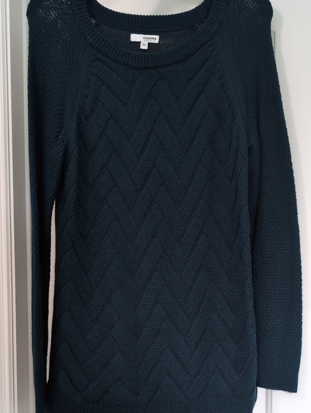 SONOMA Dark Teal/Emerald Green Chevron Cable Knit Crewneck Sweater